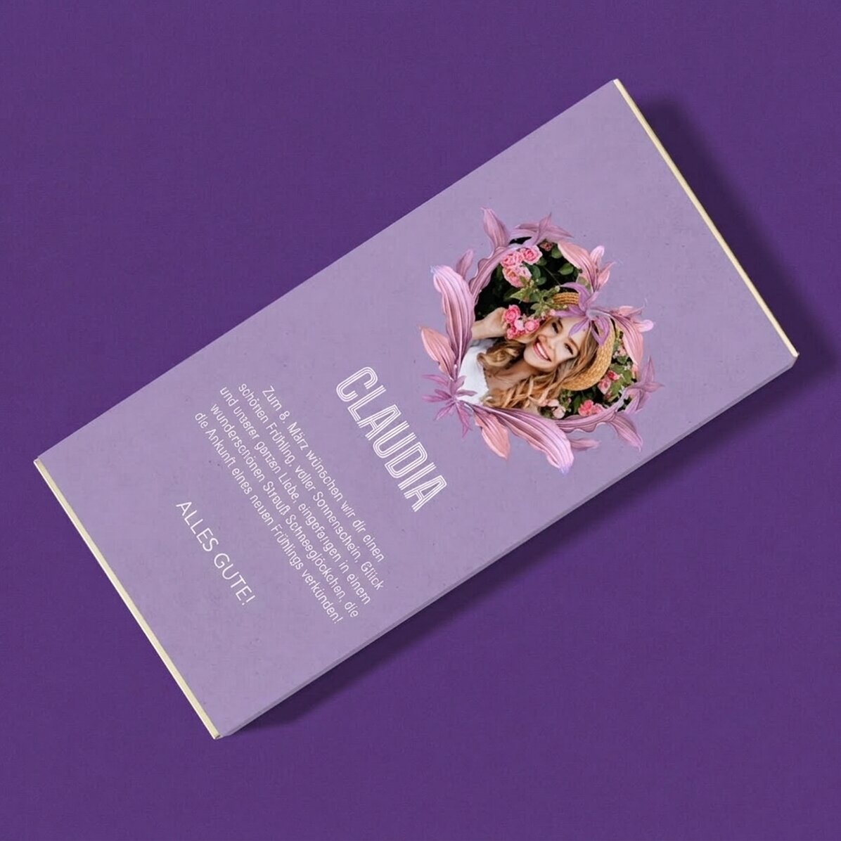 Personalisierte Schokolade mit Text und Foto – Schöner Frühling