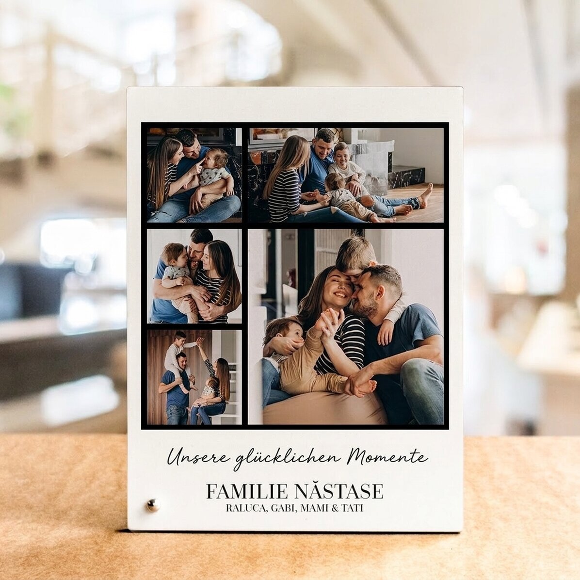 Personalisierter Fotorahmen für den Schreibtisch mit 5 Fotos und Text
