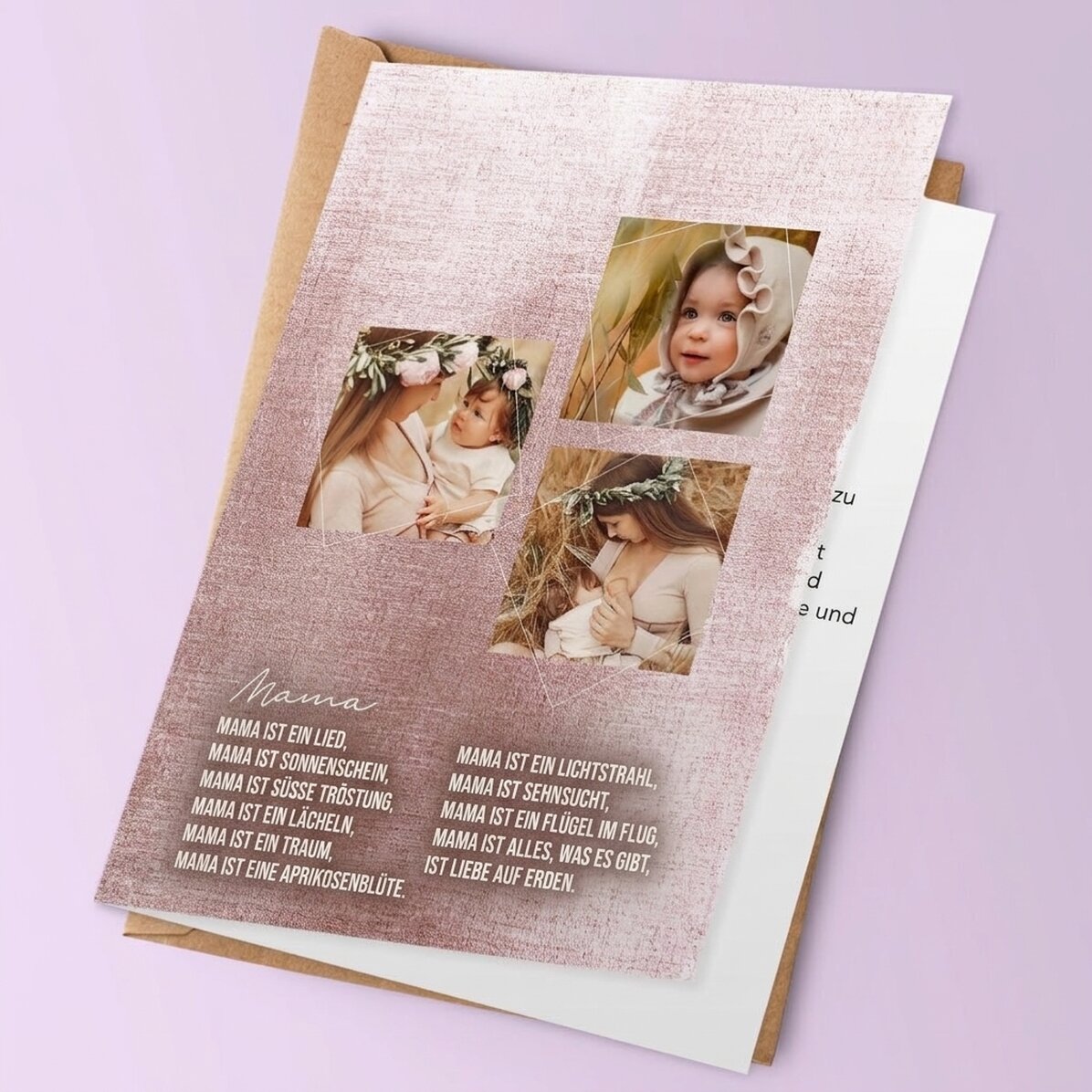 Personalisierte Grußkarte mit 3 Fotos und Text – „Tandra fiinta“