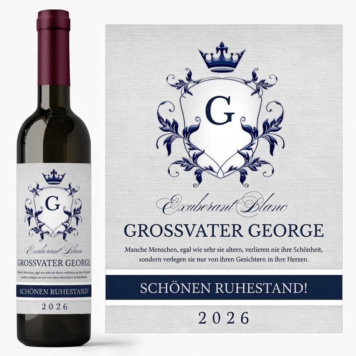 Wein mit individueller Aufschrift zum Ruhestand