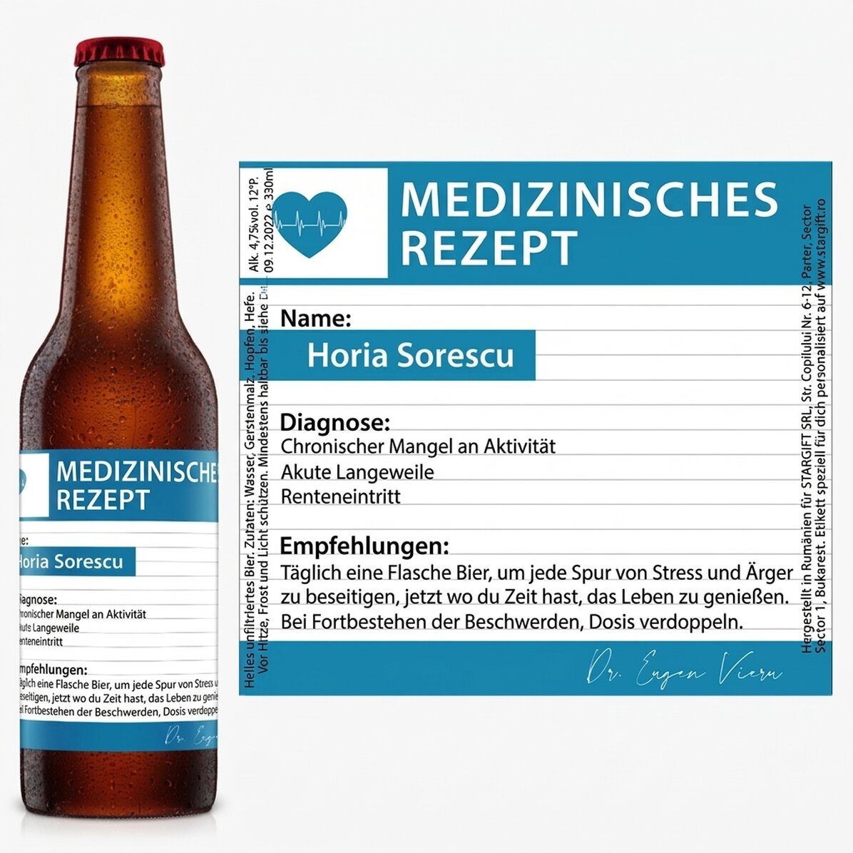 Bier mit individueller Beschriftung – Ärztliches Rezept