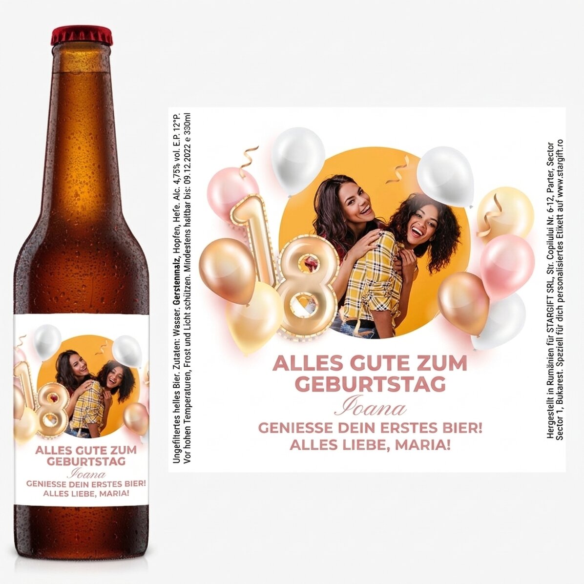 Individuell gestaltetes Bier mit Foto und Text zur Volljährigkeit