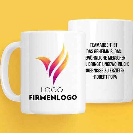 Personalisierte Tasse mit Logo und Text