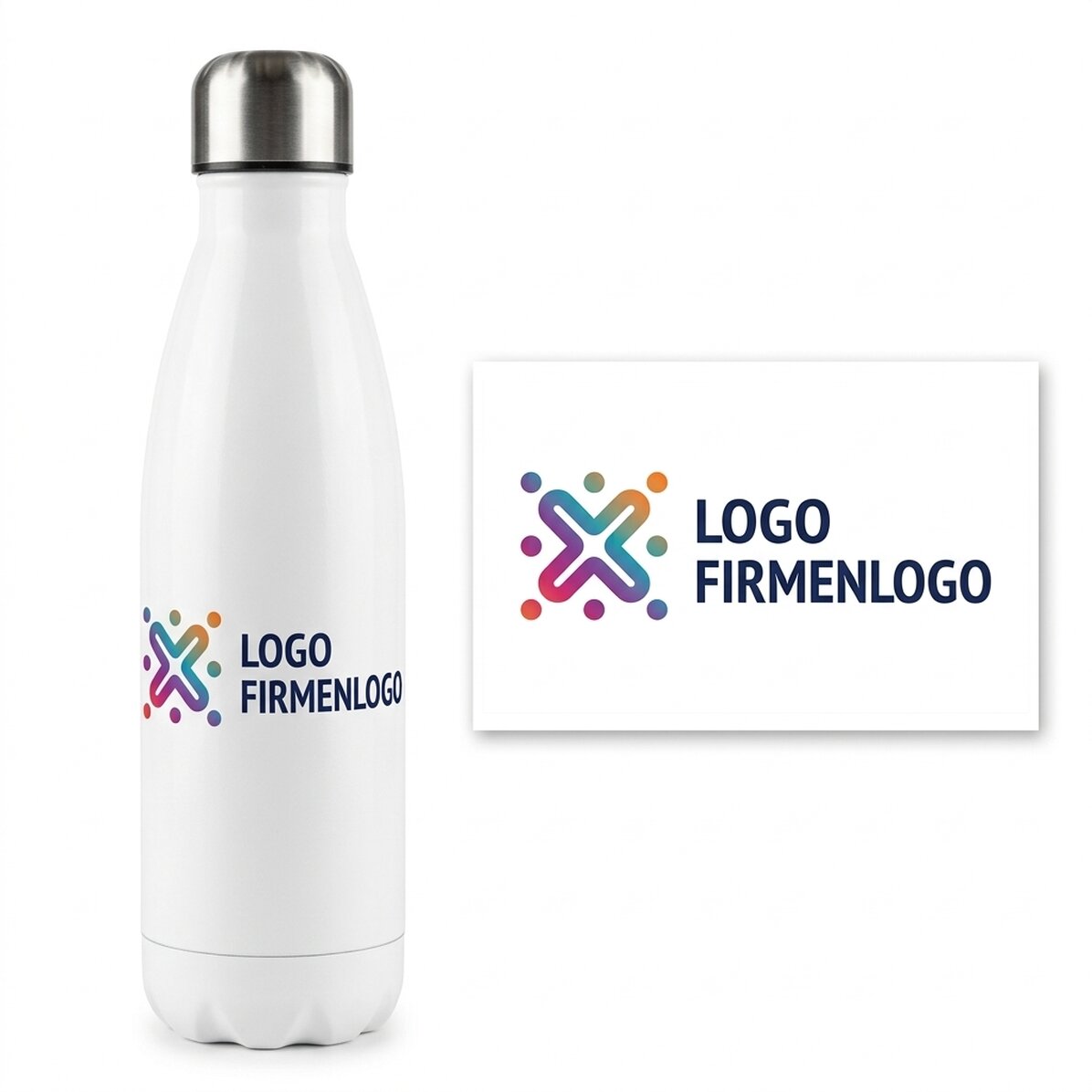 Thermoskanne mit weißem Boden, individuell mit Logo im Querformat gestaltet