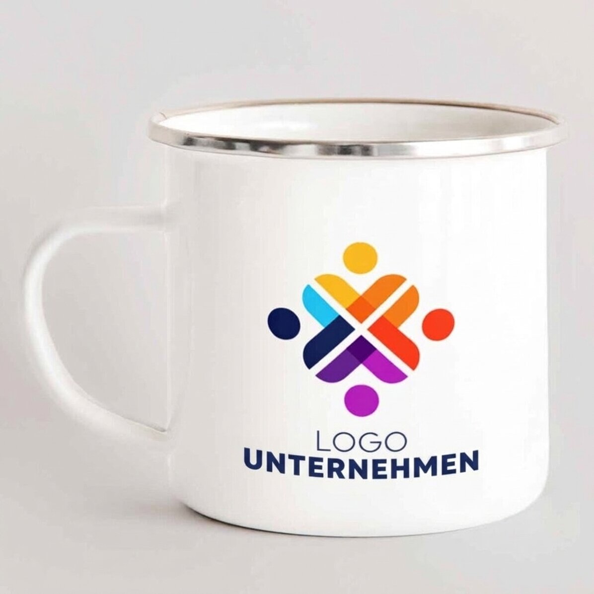 Emaillierter Metallbecher mit beidseitigem Logo-Aufdruck