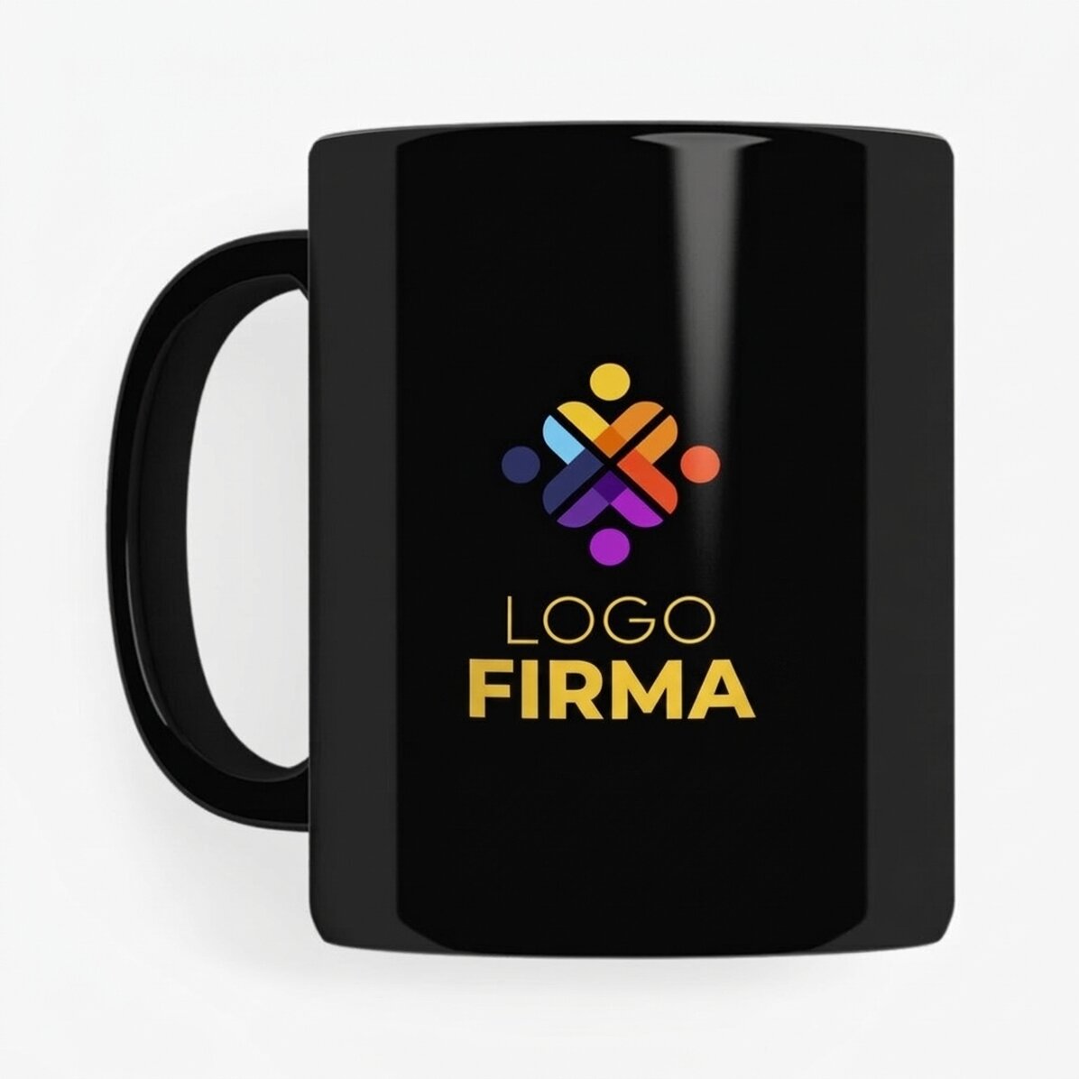 Personalisierte Tasse mit Logo auf beiden Seiten – schwarzer Hintergrund