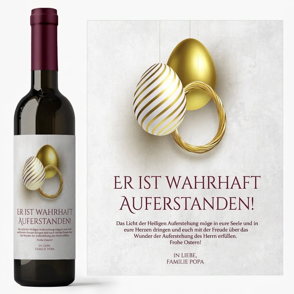 Wein mit individueller Aufschrift zu Ostern – Er ist wahrhaft auferstanden