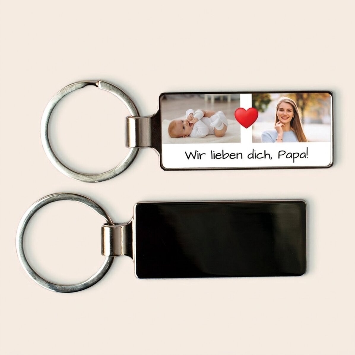 Personalisierter Schlüsselanhänger mit 2 Fotos und einer Botschaft