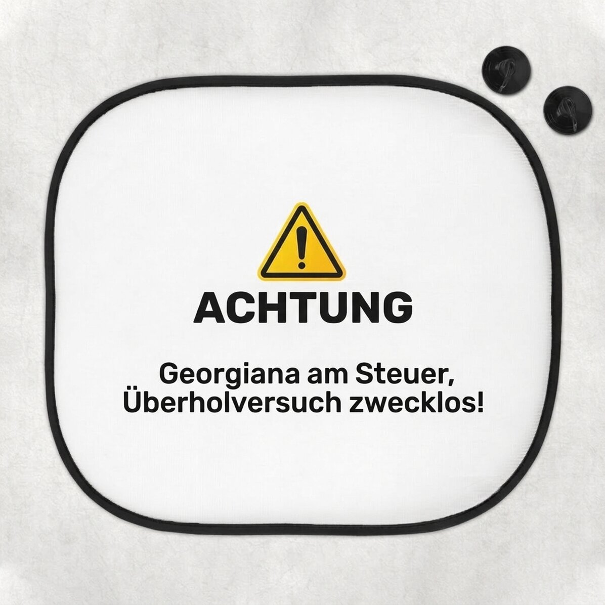 Individuell gestaltete Sonnenblende für das Auto mit Text – Achtung!