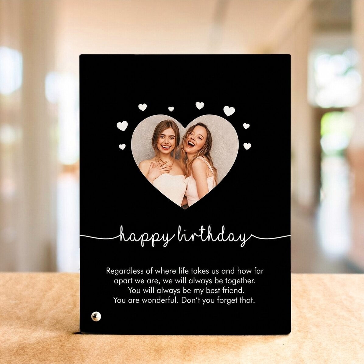 Personalisierter Fotorahmen für den Schreibtisch mit Foto und Text – Herz