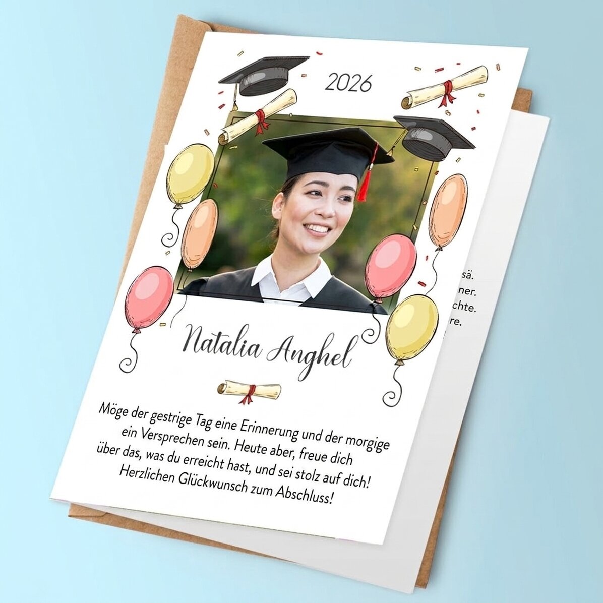 Personalisierte Grußkarte mit Foto und Text – Schulabschluss