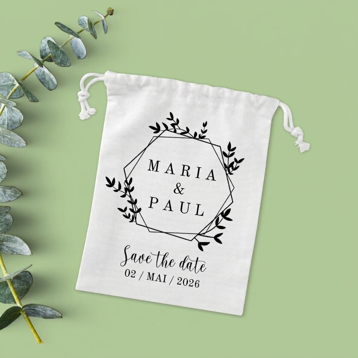 Kleiner Geschenksack mit individueller Beschriftung – „Save the date“