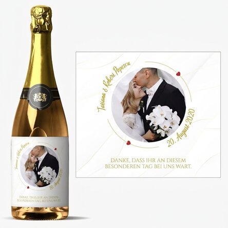 Personalisierter Sekt mit Text und Foto – Our Wedding