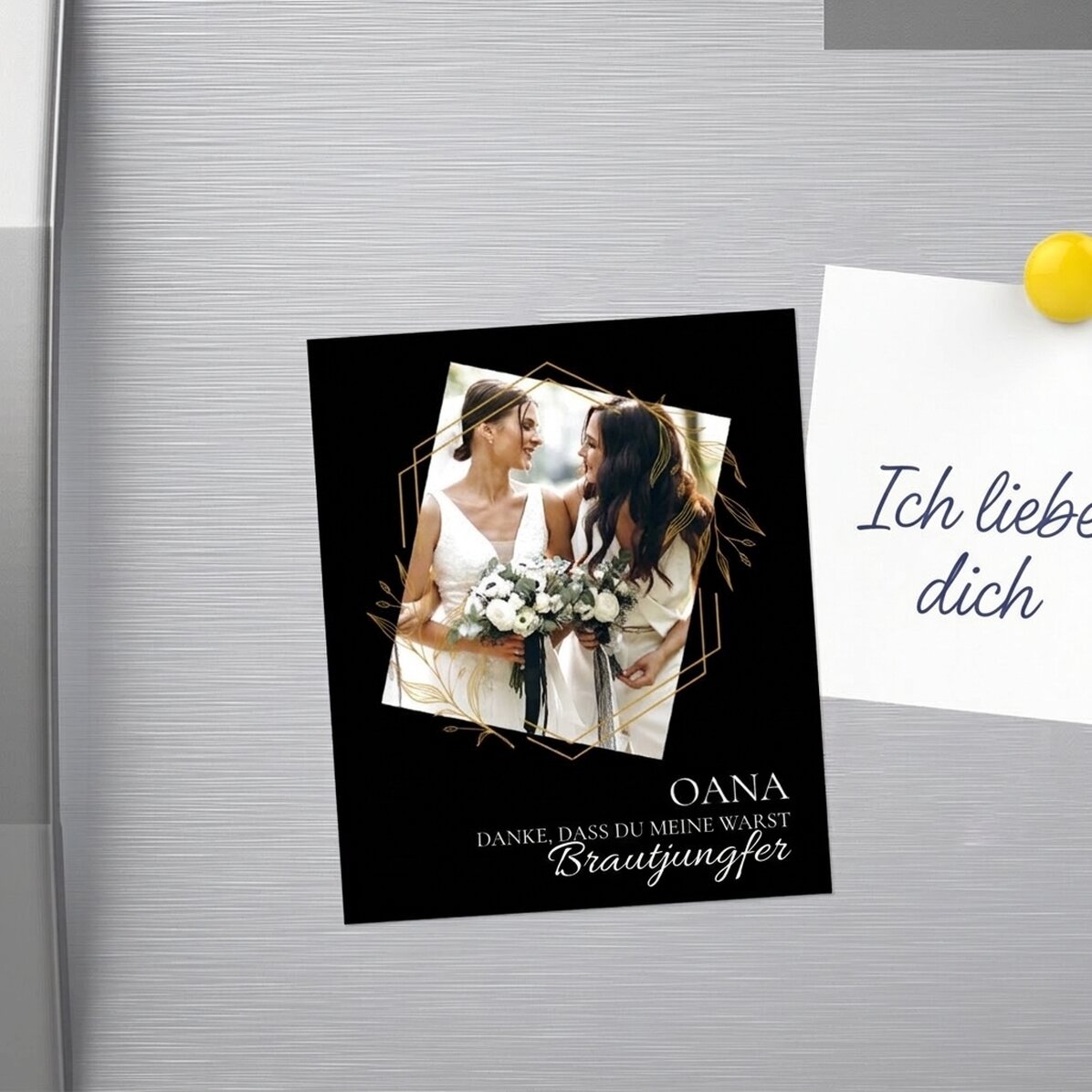 Individuell gestalteter Magnet (10 x 12 cm) mit Foto und Text – Thank you!