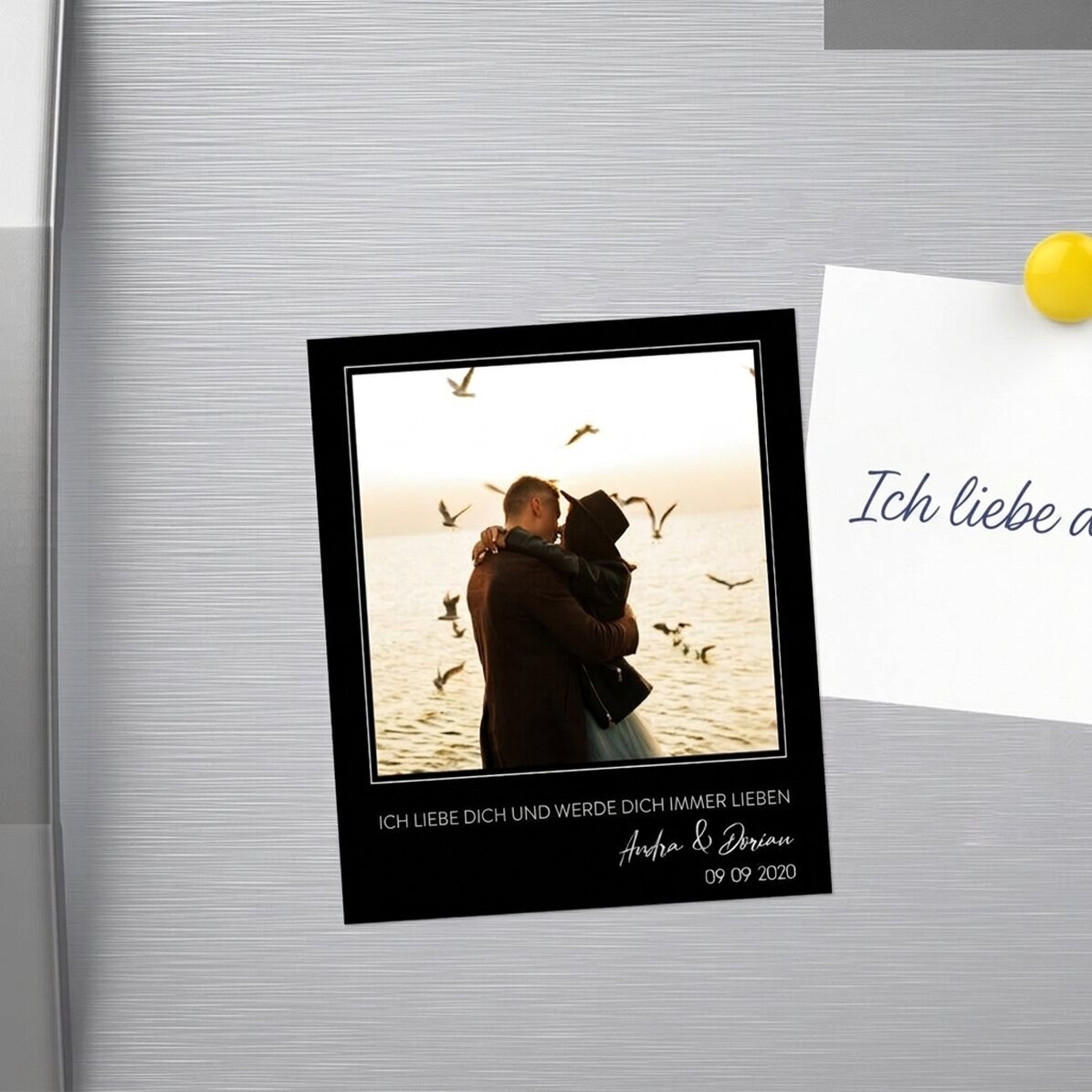 Individuell gestalteter Magnet (10 x 12 cm) mit Foto und Text – Memories