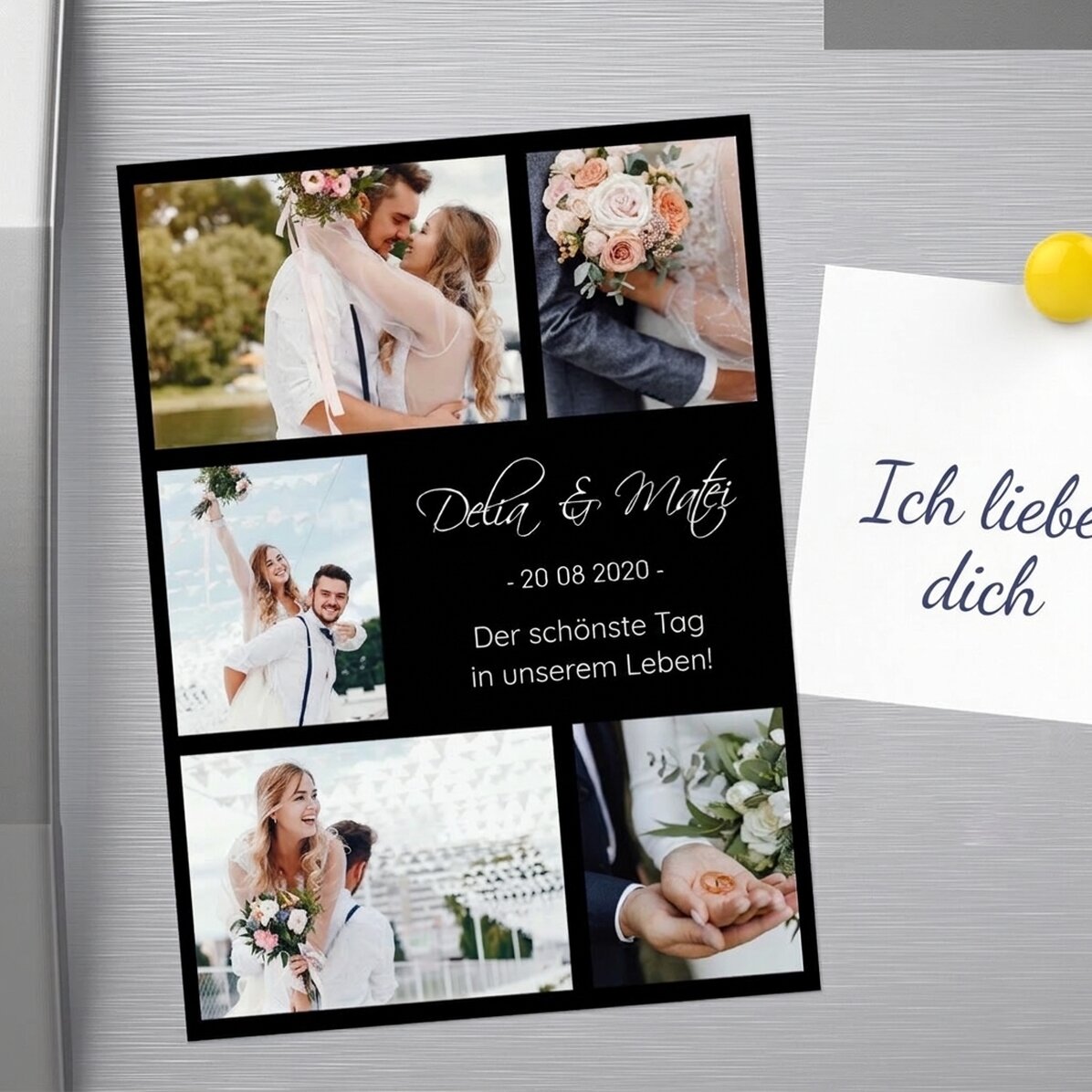 Individuell gestalteter Magnet (13 x 18 cm) mit 5 Fotos und Text