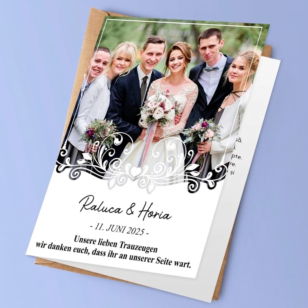 Personalisierte Grußkarte mit Foto und Text – Hochzeit