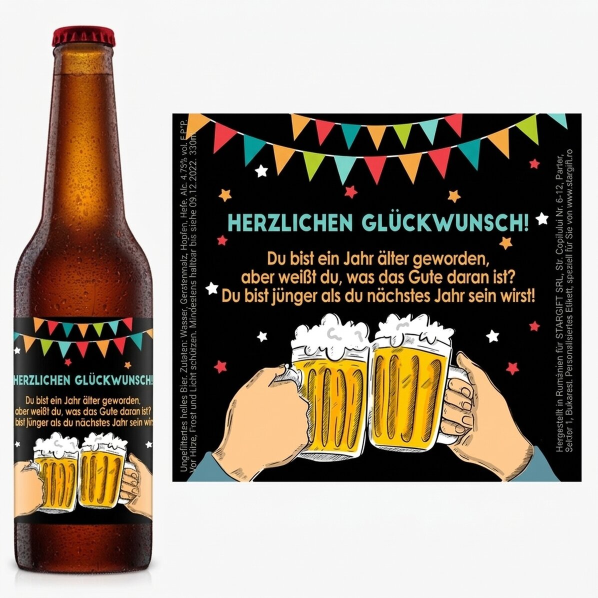 Individuell gestaltetes Bier mit lustiger Botschaft – Herzlichen Glückwunsch zum Geburtstag