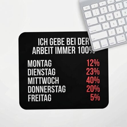 Individuell gestaltetes Mauspad mit Text – 100 % at work