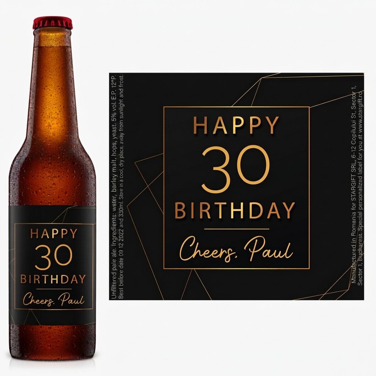 Bier mit individueller Aufschrift – Happy Birthday Gold
