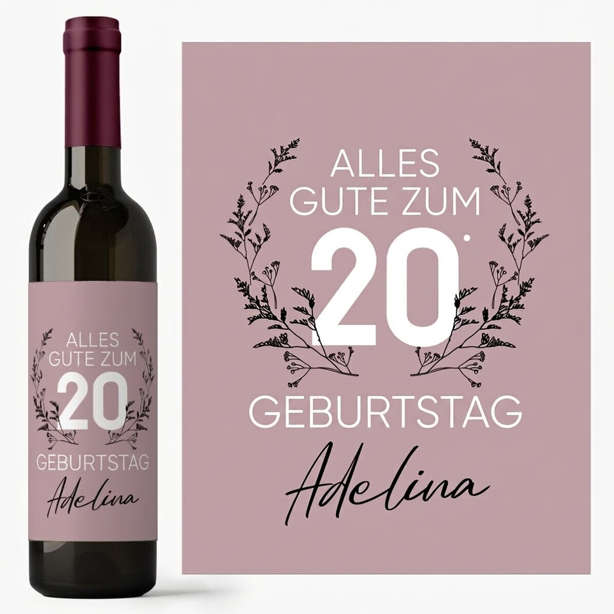 Wein mit individueller Beschriftung zum Geburtstag – Floral