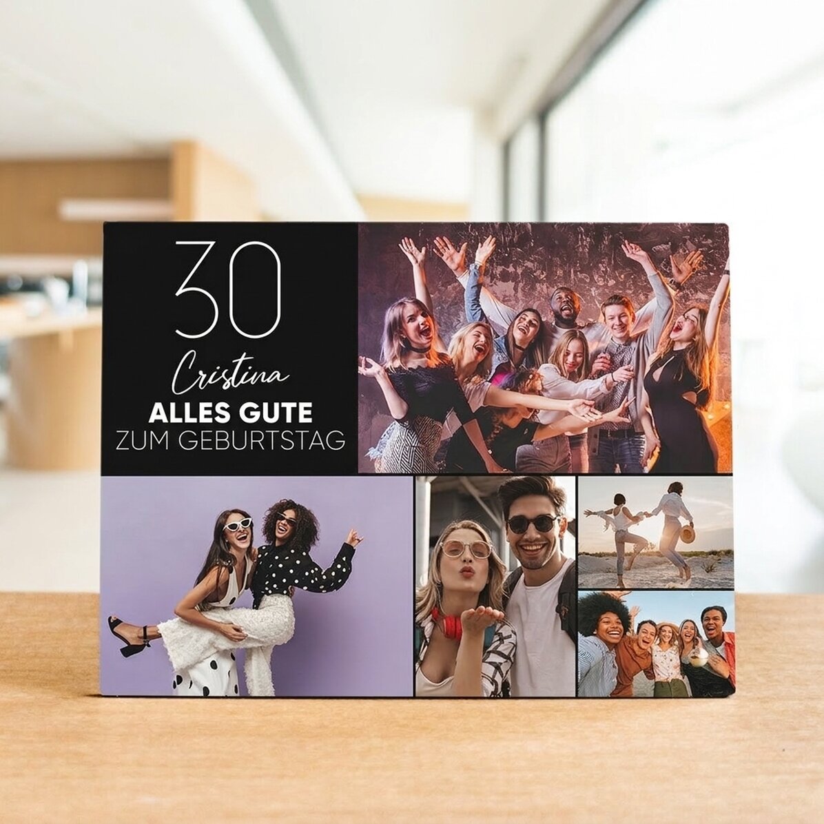Personalisierter Fotorahmen für den Schreibtisch mit 5 Fotos und Text – Happy Birthday