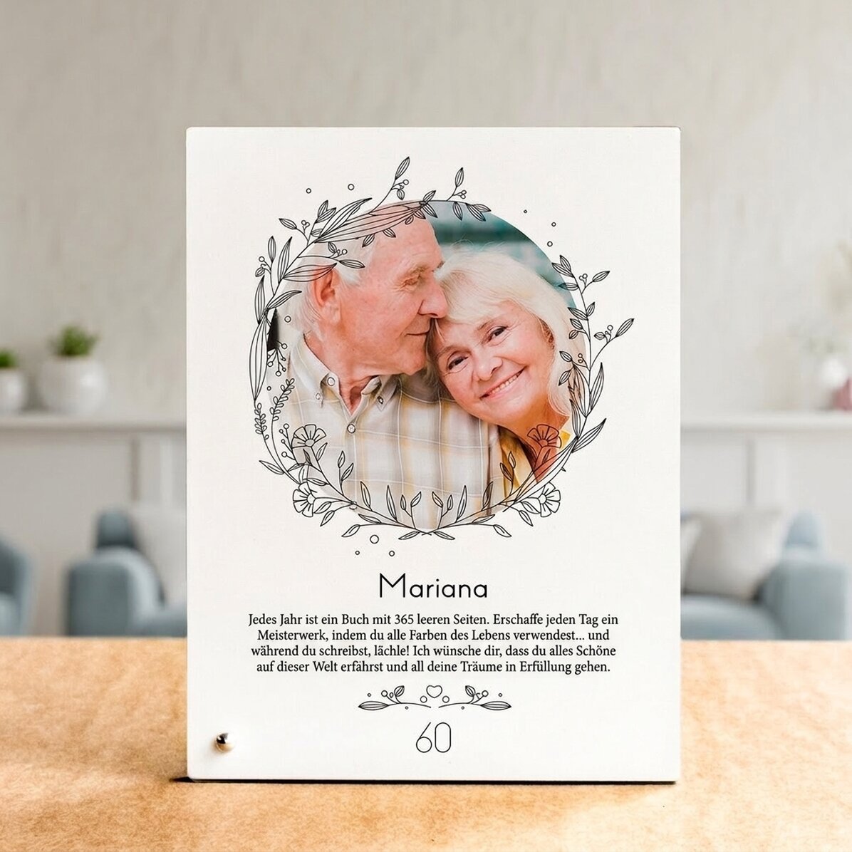 Personalisierter Fotorahmen für den Schreibtisch mit Foto und Text – Floral