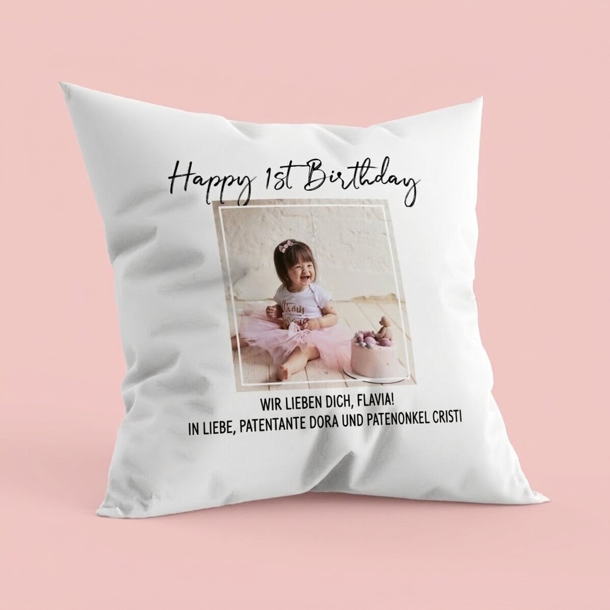 Personalisiertes Kissen mit Foto und Text – Happy Birthday