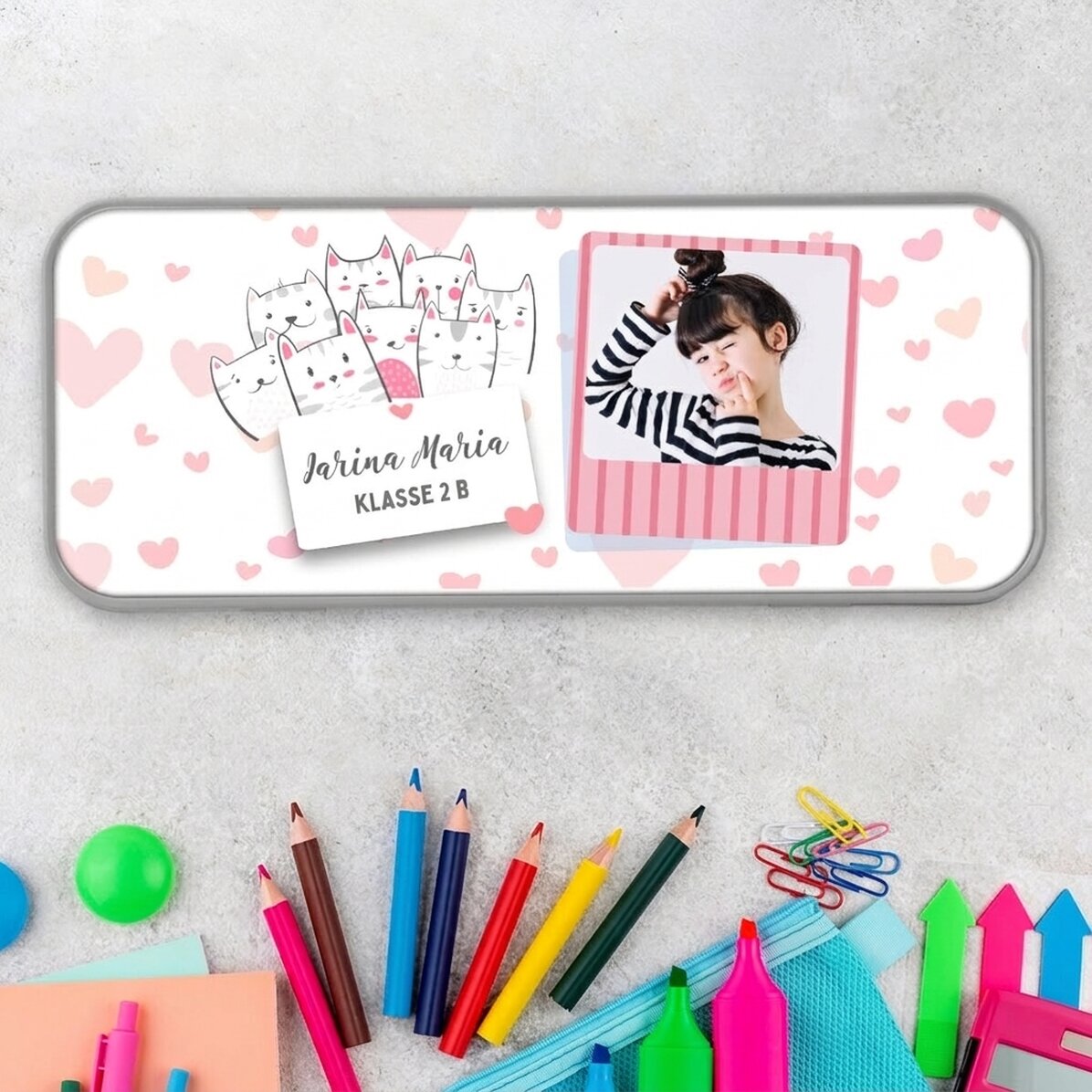 Personalisiertes Federmäppchen mit Foto und Text – Kitty