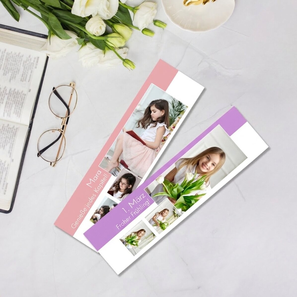 Personalisiertes Lesezeichen mit 3 Fotos und Text – „You are special“