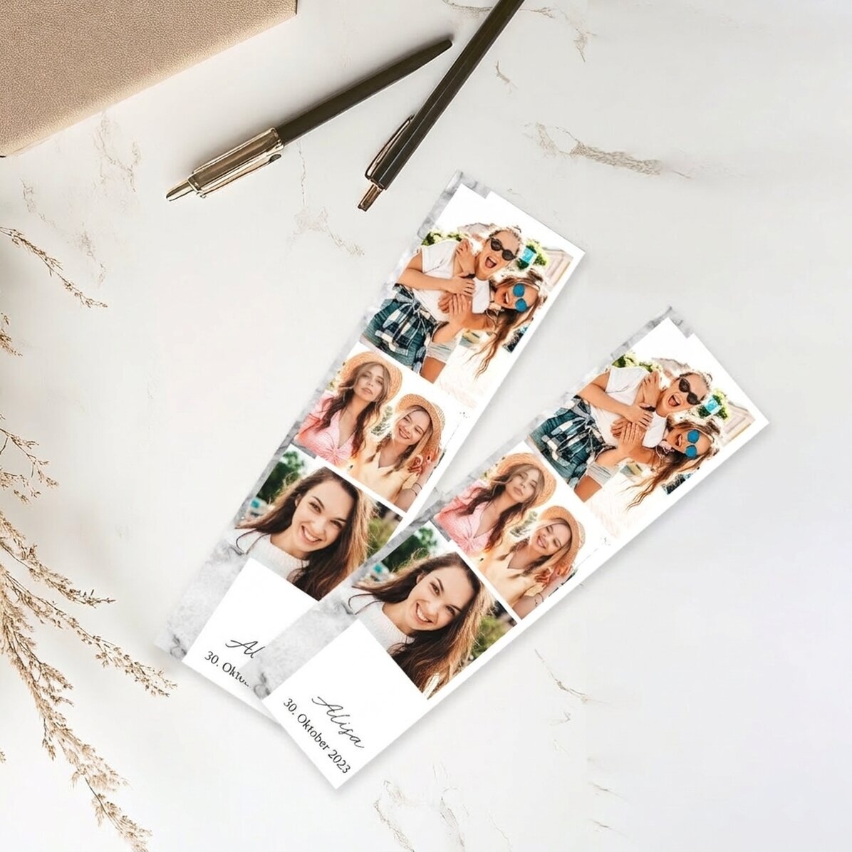 Personalisiertes Lesezeichen mit Text und 3 Fotos