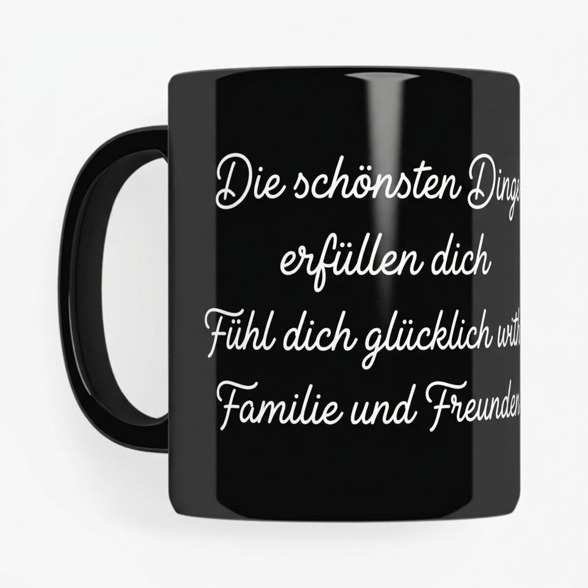 Personalisierte schwarze Tasse mit Botschaft