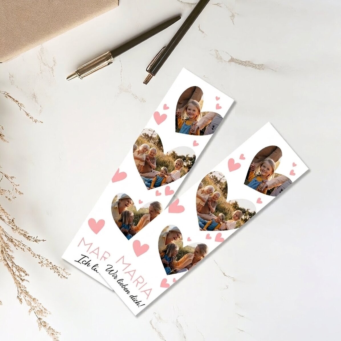 Personalisiertes Lesezeichen mit 3 Fotos und Text – Lovely