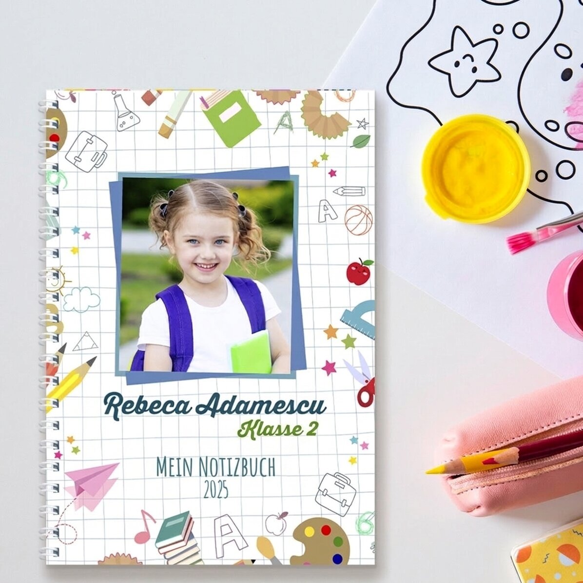 Personalisiertes Notizbuch mit Foto und Text – Back to School