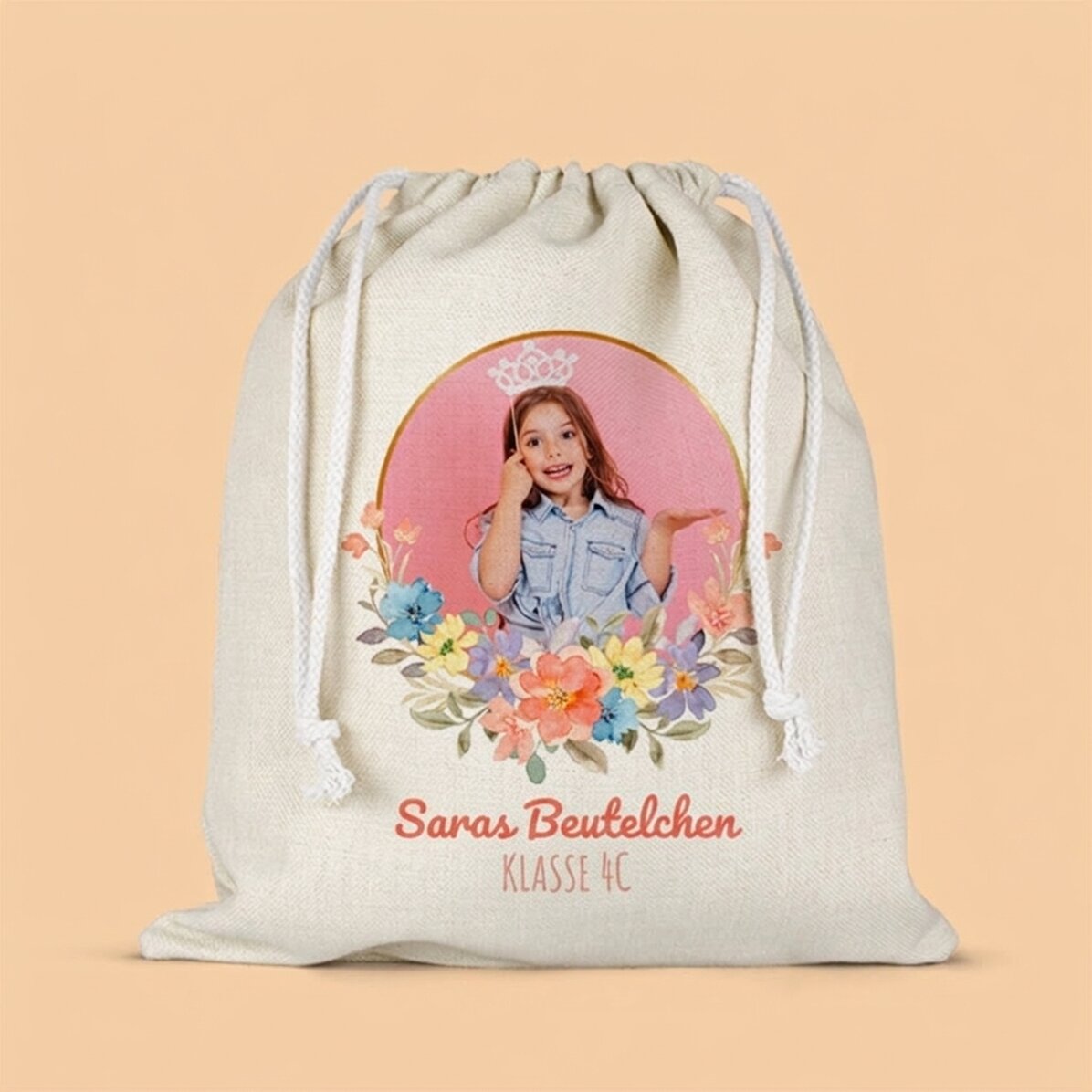 Personalisierte Kindergartentasche mit Text und Foto – Flowers