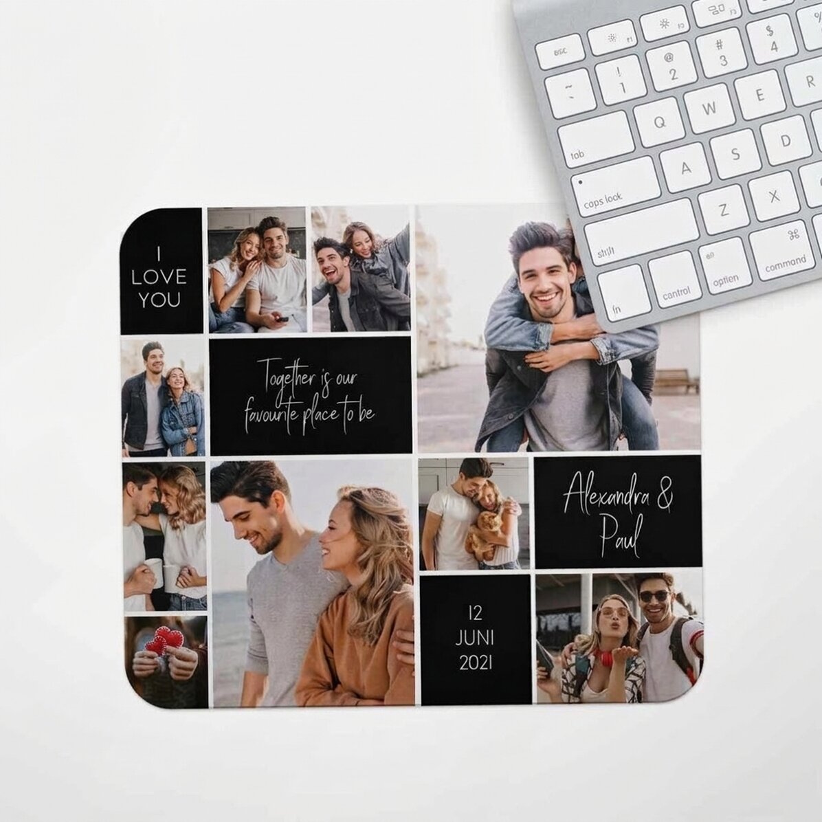 Individuell gestaltetes Mauspad mit 9 Fotos und Text – Memories