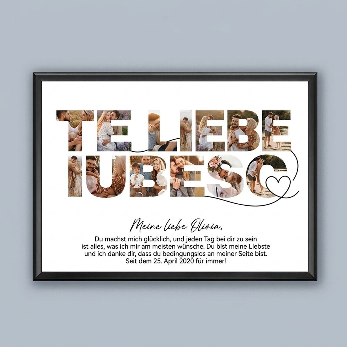Individuell gestaltetes Landschaftsbild mit 8 Fotos und dem Text „Ich liebe dich“