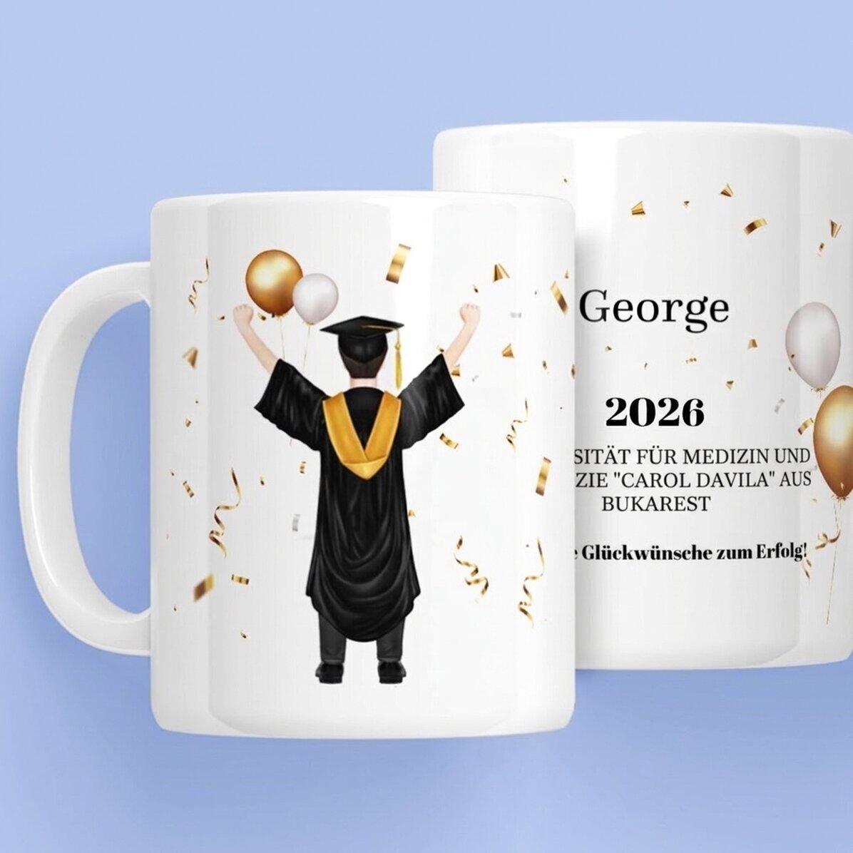 Personalisierte Tasse mit Text – „His graduation“