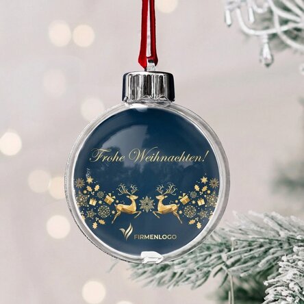 Personalisierte Kugel mit Logo und Botschaft – Weihnachtsgeschichte