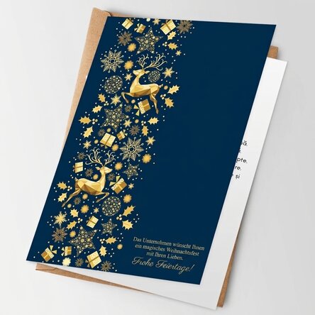 Personalisierte Grußkarte, Vorderseite und Rückseite mit Text und Logo – Weihnachtsgeschichte
