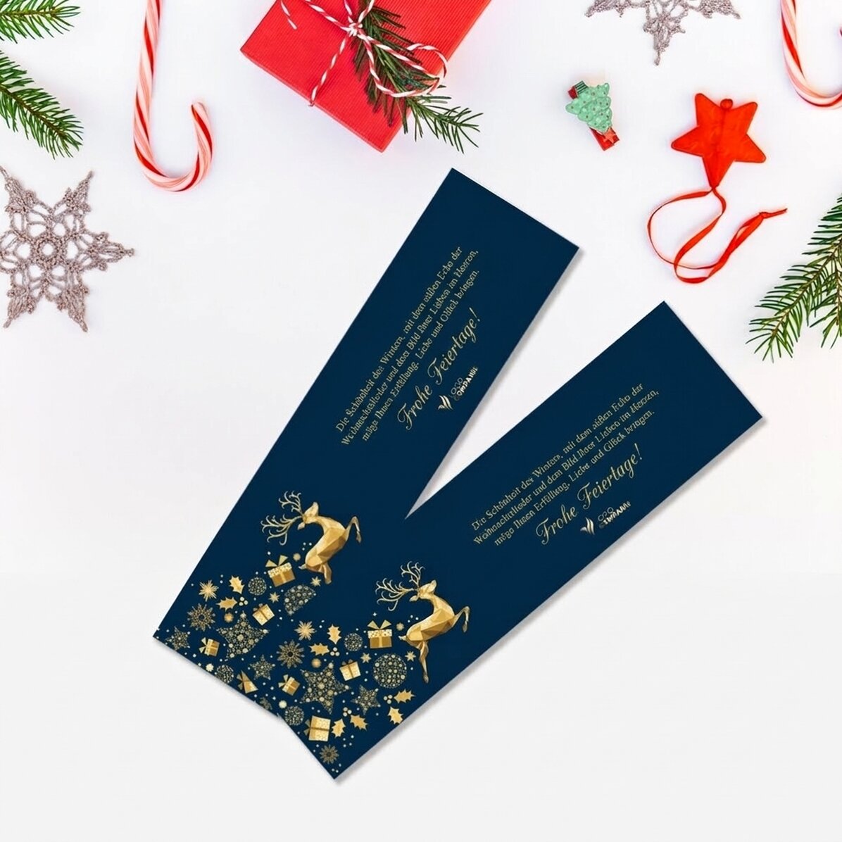 Personalisiertes Lesezeichen mit Text und Logo – Weihnachtsgeschichte