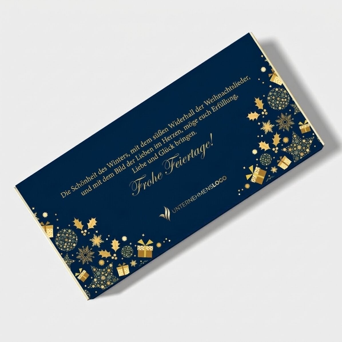 Personalisierte Schokolade mit Text und Logo – Weihnachtsgeschichte