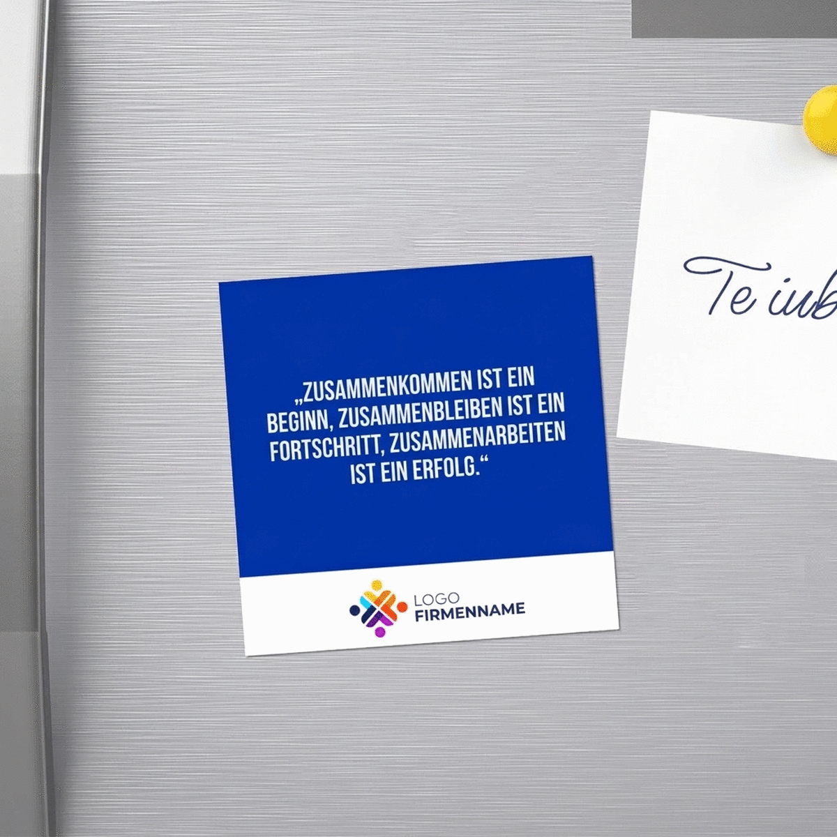 Individuell gestalteter Magnet 10x10 mit Logo und Text