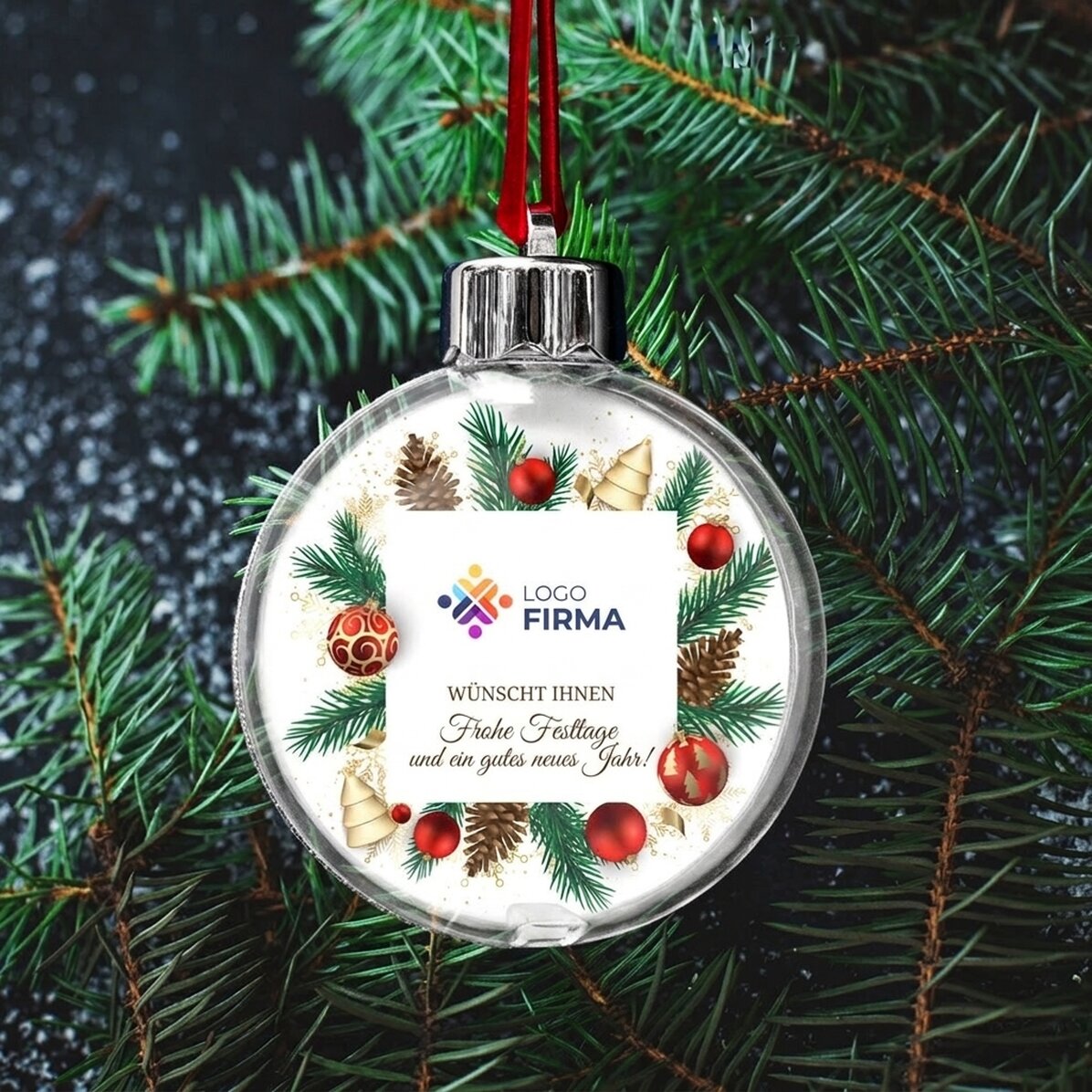 Personalisierte Kugel mit Logo und Botschaft – Weihnachtsmodell
