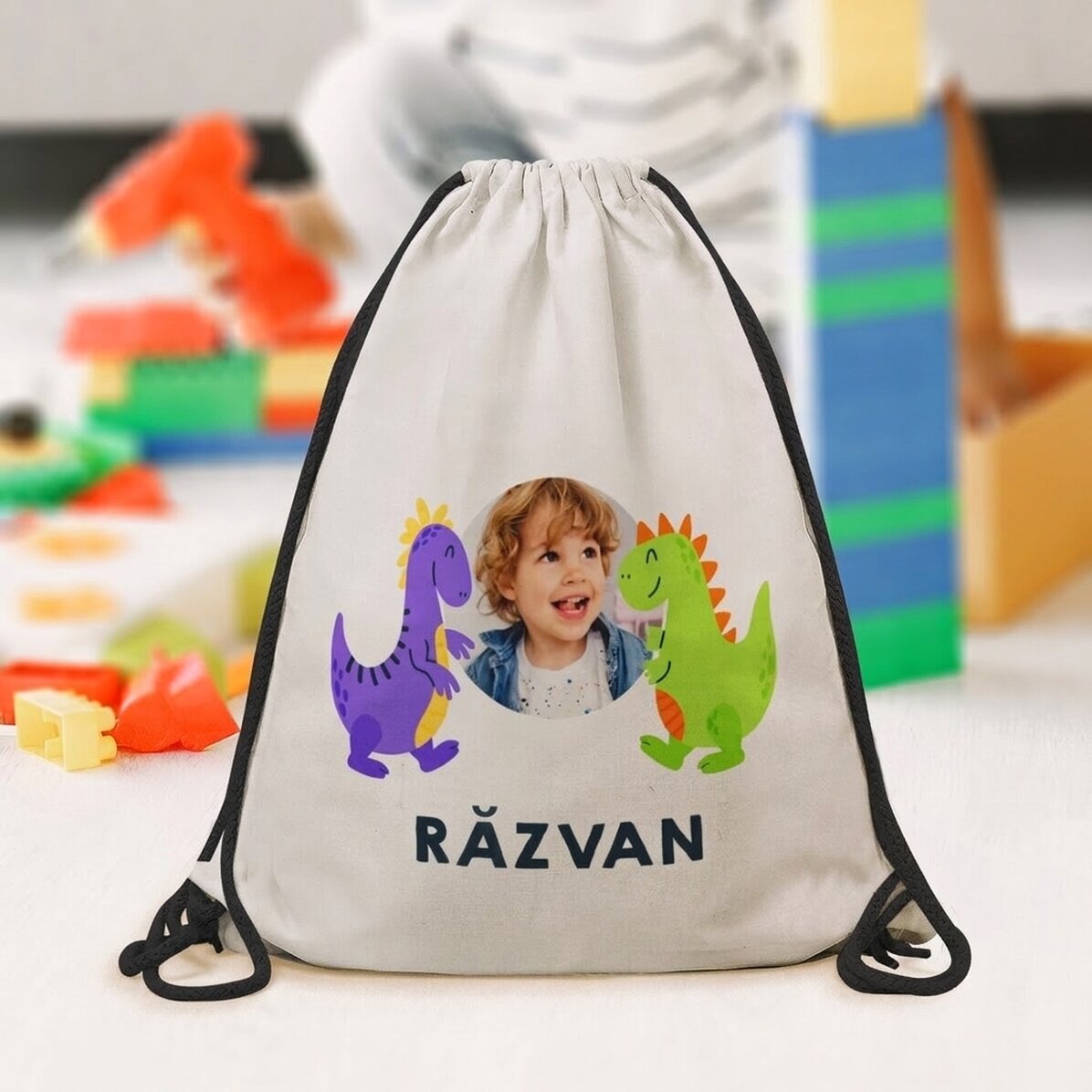 Personalisierter Rucksack mit Foto und Text – Happy Dinosaurs