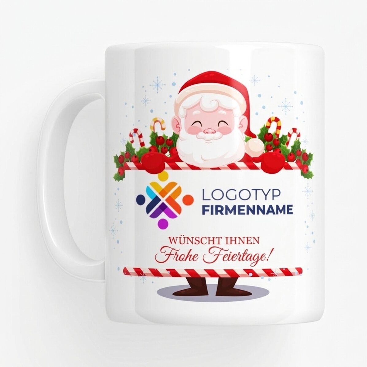 Personalisierte Tasse mit Logo und Botschaft – Weihnachtsmann