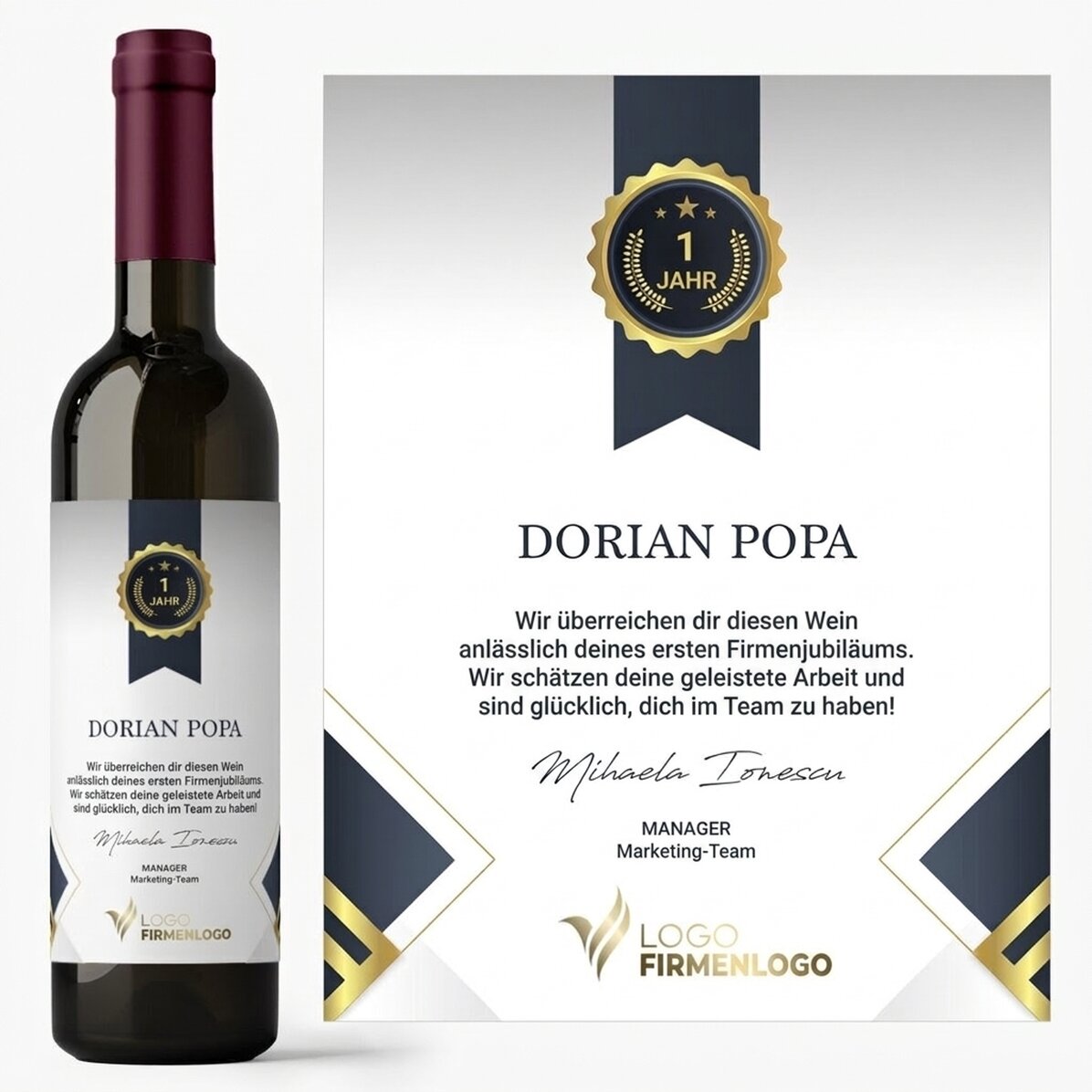 Personalisierter Wein mit Logo und Text – Anerkennung für Mitarbeiter