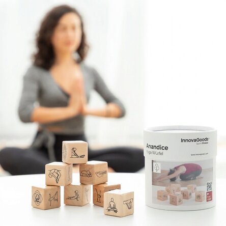 Yoga-Spiel mit 7 Holzwürfeln