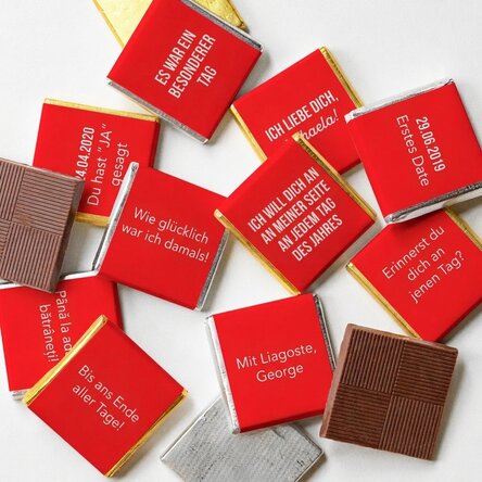 Set mit 10 personalisierten Mini-Pralinen mit Text