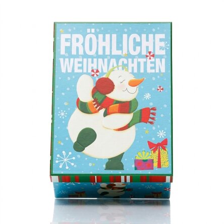 Blaue Weihnachtsgeschenkbox – Schneemann-Motiv